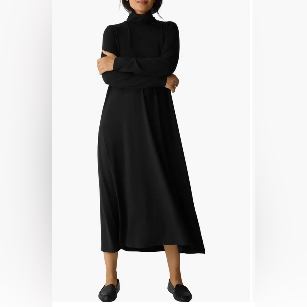 Eileen Fisher Turtle Neck‎ A-Line Dress Black New XS
